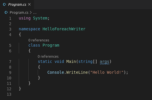 .NET Core C# console project default Program.cs