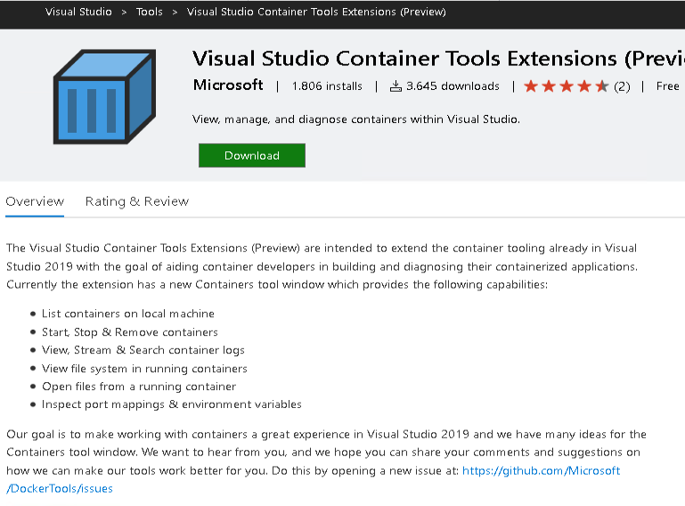 visual studio container tools extension download